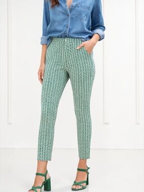 Any Day Green White Print High Rise Skinny Ankle Pants Size 10R Stretch NWT